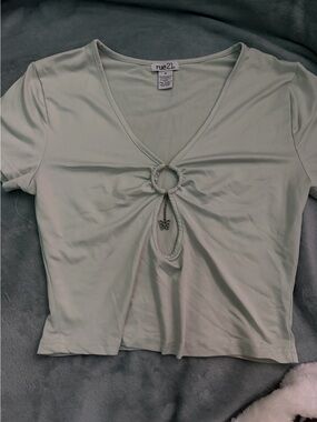 rue21 Light Mint Ring-Front Butterfly Crop Top